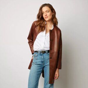 GERARD DAREL Lambskin Leather Coat 36, Camel, Small